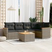 Set de muebles de jardín 6 pzas y cojines ratán sintético gris