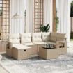 Set sofás de jardín 7 piezas y cojines ratán sintético beige