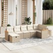 Set sofás de jardín 7 piezas y cojines ratán sintético beige