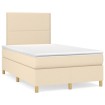 Cama box spring con colchón y luces LED tela crema 120x190 cm