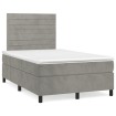 Cama box spring colchón y LED terciopelo gris claro 120x190 cm