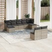 Set de muebles de jardín 9 pzas y cojines ratán sintético gris