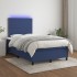 Cama box spring con colchón y luces LED tela azul 120x190