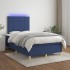 Cama box spring con colchón y luces LED tela azul 120x190