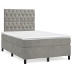 Cama box spring colchón y LED terciopelo gris claro 120x190 cm