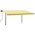 Toldo retráctil manual con postes amarillo y blanco 4,5x3,5