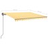 Toldo retráctil manual con postes amarillo y blanco 4,5x3,5