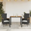 Set comedor de jardín 3 pzas con cojines ratán sintético negro