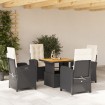 Set de muebles jardín 5 pzas con cojines ratán sintético negro