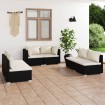 Set de muebles de jardín 6 pzas y cojines ratán sintético negro