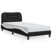 Estructura cama con LED cuero sintético negro y blanco 90x190cm