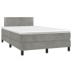 Cama box spring colchón y LED terciopelo gris claro 120x190 cm