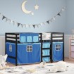 Cama alta para niños con cortinas madera pino azul 90x200 cm