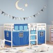 Cama alta para niños con cortinas madera pino azul 90x190 cm