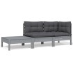 Juego muebles de jardín 3 pzas cojines gris madera pino maciza