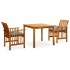 Set comedor de jardín 3 pzas y cojines madera maciza de