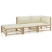 Set de muebles de jardín 3 piezas bambú y cojines blanco crema