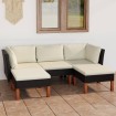 Set de muebles de jardín 5 pzas y cojines ratán sintético negro