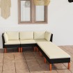 Set de muebles de jardín 6 pzas y cojines ratán sintético negro