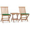 Set comedor de jardín plegable 3 piezas madera de teca cojines