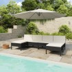 Set muebles de jardín 6 piezas y cojines ratán sintético negro