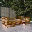 Muebles de jardín 5 pzas y cojines marrón miel madera pino