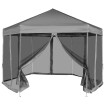 Carpa desplegable hexagonal 6 paredes laterales gris 3,6x3,1 m