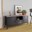 Mueble TV hierro y madera maciza de abeto negro 110x30x43 cm