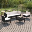 Set de muebles de jardín 6 pzas y cojines ratán sintético negro