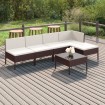 Set muebles de jardín 6 pzas y cojines ratán sintético marrón