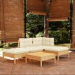 Muebles de jardín 5 piezas cojines madera de pino crema