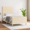 Estructura de cama con cabecero de tela color crema 90x190 cm