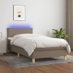 Cama box spring colchón y luces LED tela gris taupe 90x200 cm