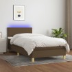 Cama box spring colchón luces LED tela marrón oscuro 100x200cm