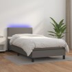 Cama box spring y colchón LED cuero sintético gris 90x190 cm