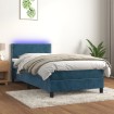 Cama box spring colchón y LED terciopelo azul oscuro 90x200 cm