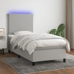 Cama box spring colchón y luces LED tela gris claro 80x200 cm