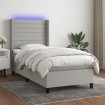 Cama box spring colchón y luces LED tela gris claro 90x200 cm