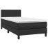 Cama box spring con colchón cuero sintético negro 90x190