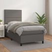 Cama box spring con colchón cuero sintético gris 90x190 cm