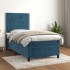 Cama box spring con colchón terciopelo azul oscuro 90x200