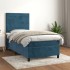 Cama box spring con colchón terciopelo azul oscuro 90x200