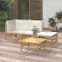 Set de muebles de jardín 4 piezas bambú y cojines blanco