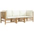 Set de muebles de jardín 3 piezas bambú y cojines blanco