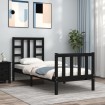 Estructura de cama individual con cabecero madera maciza negro