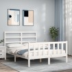 Estructura de cama con cabecero madera maciza blanco 140x190 cm