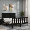 Estructura de cama con cabecero madera maciza negro 140x190 cm