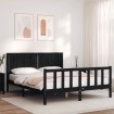 Estructura de cama con cabecero madera maciza negro 160x200 cm