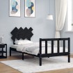 Estructura de cama con cabecero madera maciza negro