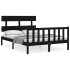 Estructura de cama con cabecero madera maciza negro 140x190